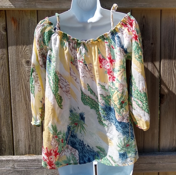 R.L. Chaps Floral Printed Cotton Blouse - Picture 3 of 5